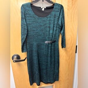 Dana Buchman Teal Long Sleeve Dress with Belt